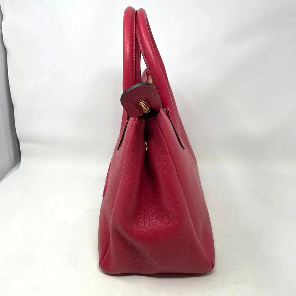 Mario Valentino Ally Leather Embossed Satchel Crossbody Bag Lipstick‎ Red